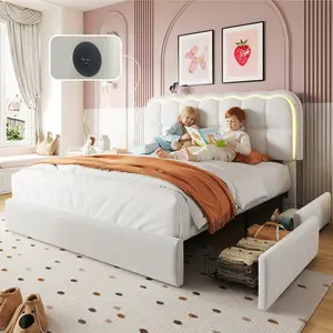 MRAEER Storage Bed Frame【No Mattress】Modern Velvet Upholstered Headboard with 4 Big Drawers Platform Bed Frame,  No Box Spring Needed, Wood Slats Support, Twin Full Queen Size