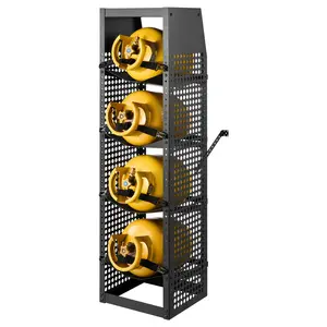 【fathersdaygift】VEVOR Refrigerant Tank Rack, 14.8 x 13 x 52 inches, 4 Tiers for 4 Cylinder, with Top Storage Shelf, Black Powder-Coated Carbon Steel, Cylinder Tank Rack for Cargo Van, Storing Oxygen, and Nitrogen