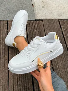 Women's Retro Sports Shoes, Low Top Lace-Up Round Toe, Soft Synthetic Upper, Shock Absorbing Rubber Sole, Casual Daily Wear, Campus Style