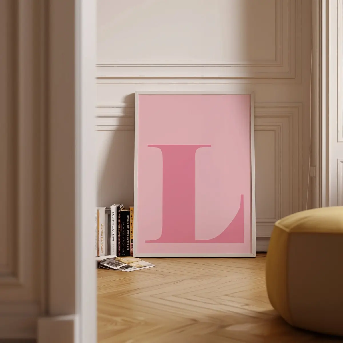 Pink Letter L Wall Art – Single Initial Poster for Dorm or Preppy Room Decor – Unframed, 5 size, 8x12 to 27x40 inch