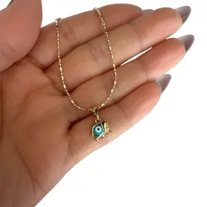 Turkish Eye Pendant Necklace with Small Elephant Charm in High-Quality 14k Gold Plating Chain Jewelry