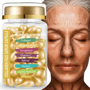 Cosnyce Collagen Face Serum Capsules, Hyaluronic Acid Vitamin C E, Firming Moisturizing Skincare, Youthful Radiant Skin Care
