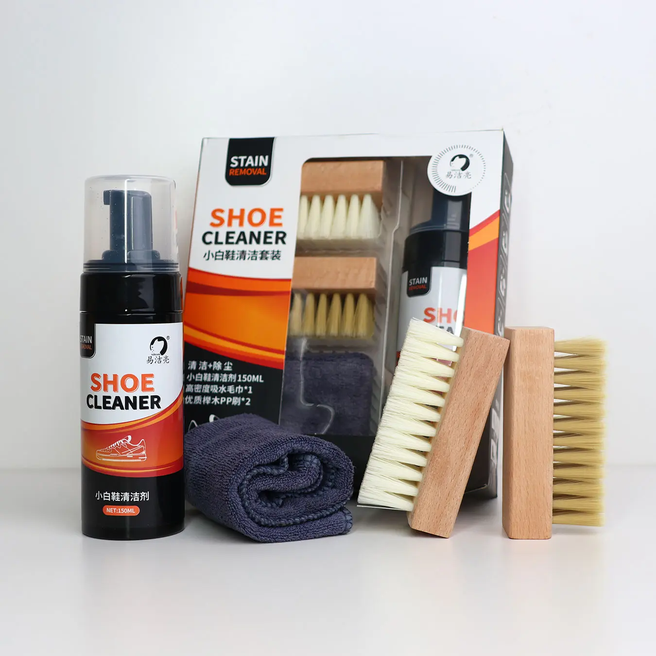 Shoe Cleaning Kit, Includes 2 Brushes & Towel, Waterless Foam Sneaker Cleaner, Essential Shoe Care Set, Sneaker Stain Remover, Footwear Cleaner