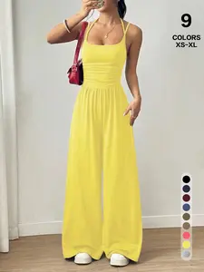 TFNOSIZE Women's 2-Piece Spaghetti-Strap Sleeveless Backless Top & Wide-Leg Sweatpants Slim Matching Jumpsuit, Style-Focused Fit, Comfortable Casual Outfit for Everyday Wear, Women's Clothes Suits & Sets tiktokshopspringglowup