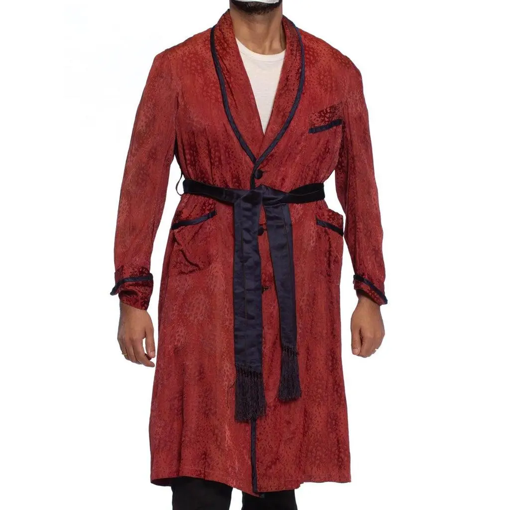 1920S Maroon Silk Jaquard Antique Mens Robe