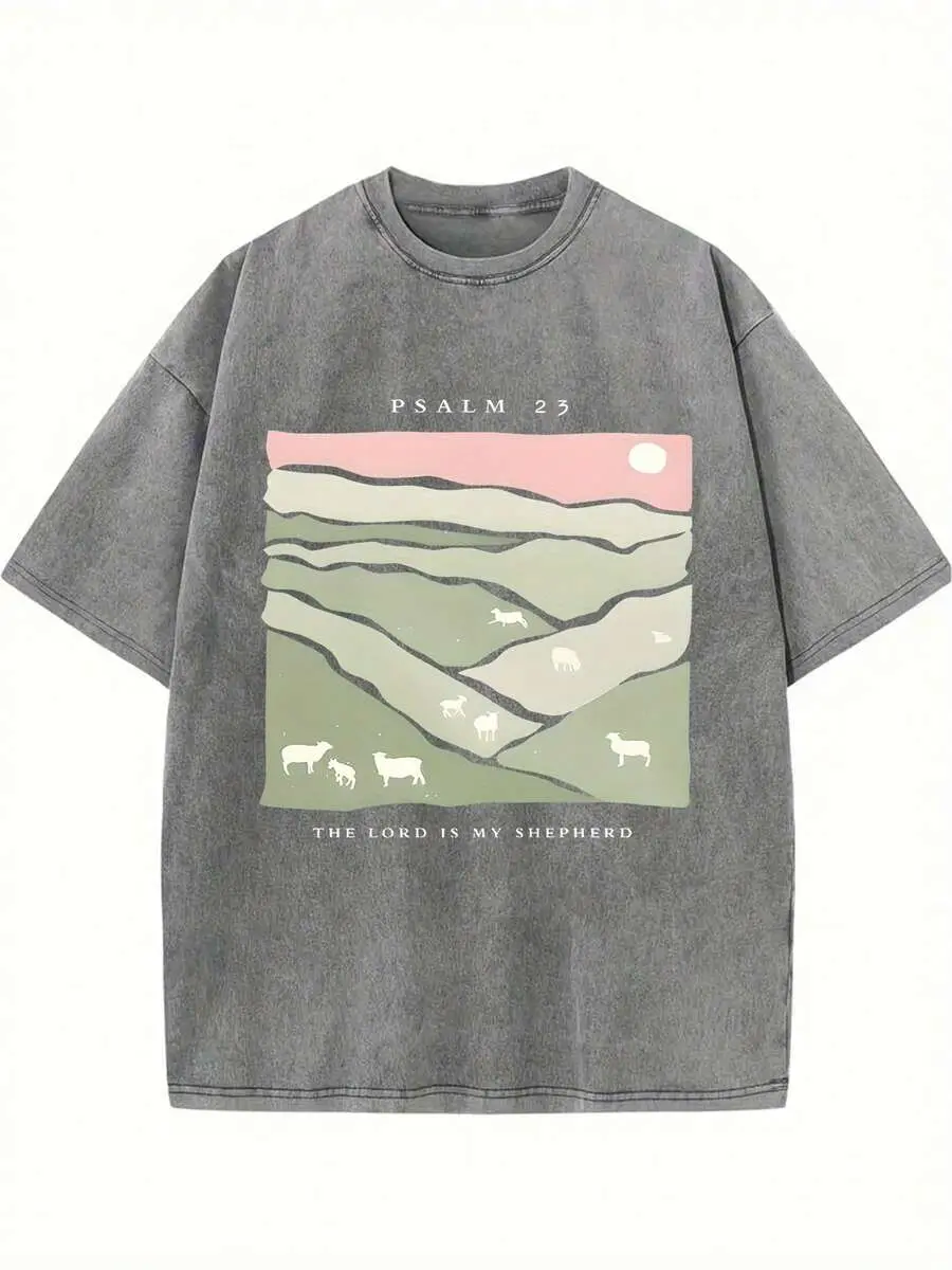 Women's Vintage "The Lord Is My Shepherd" Graphic Tee - 24hr Fast Shipping, Shortleeve, Fitted, Faith-Inspired, Coastal Grandma Aesthetic, Summer Casual Beach Trip Top, Relaxed Commute Wear Gift, Shortsleeve