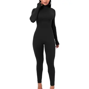 n's Long Sleeve Jumpsuits Fleece Lined Bodycon Sexy Turtleneck One Piece Bodysuits Back Zipper Sports Romper
