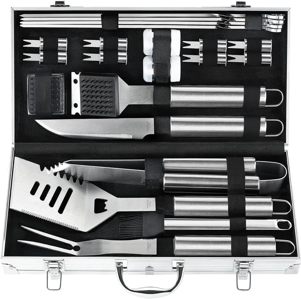 22PCS Deluxe Stainless Steel Grilling Tools Set - Outdoor BBQ Gift for Men