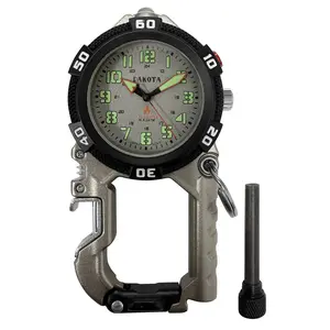 Dakota Flint Clip-On Survival Watch – Outdoor Tool with Flint Starter, LED Flashlight & Bottle Opener – SILVER