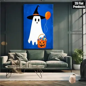 1 cute Halloween piece with witch hat, candy bucket, and balloon canvas painting, indoor and outdoor Halloween decorations for living room, bedroom, and office 2D flat printing frameless painting
