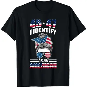 45 47 I Identify As An American USA Messy Bun Design T-Shirt V5O4I