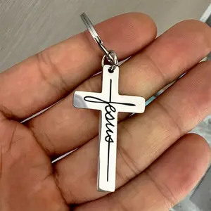 2pcs Stainless Steel Keychain for Men, Cross Jesus Pendant Keychain, Faithful Christian Gift, Durable & Stylish Accessory