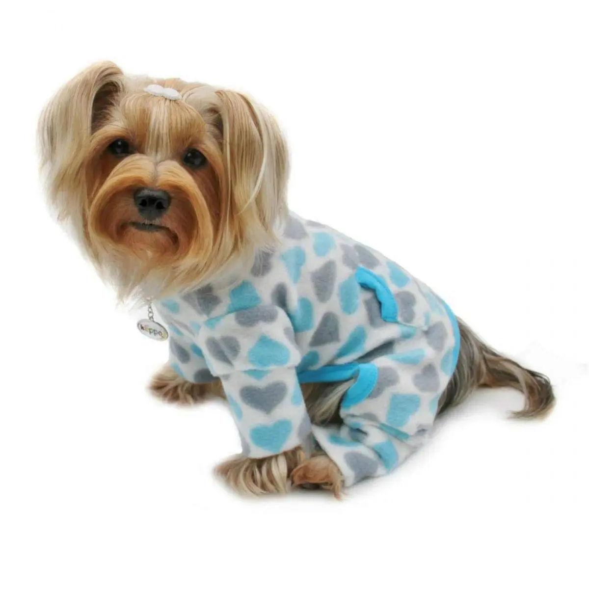 Klippo KBD089-S Blue & Gray Hearts Fleece Turtleneck Pajamas - Small