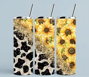Cow print + sunflowers | 20oz Skinny sublimation tumbler transfer print out (TRANSFER ONLY, NOT A FINISHED TUMBLER) Drinkware