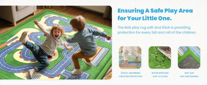 PaPaMat 1.3" Extra Thick Plush Baby Play Mat – Educational Padded Game Mats with Car Track Design, Non-Slip & Shock-Absorbing for Crawling Toddlers