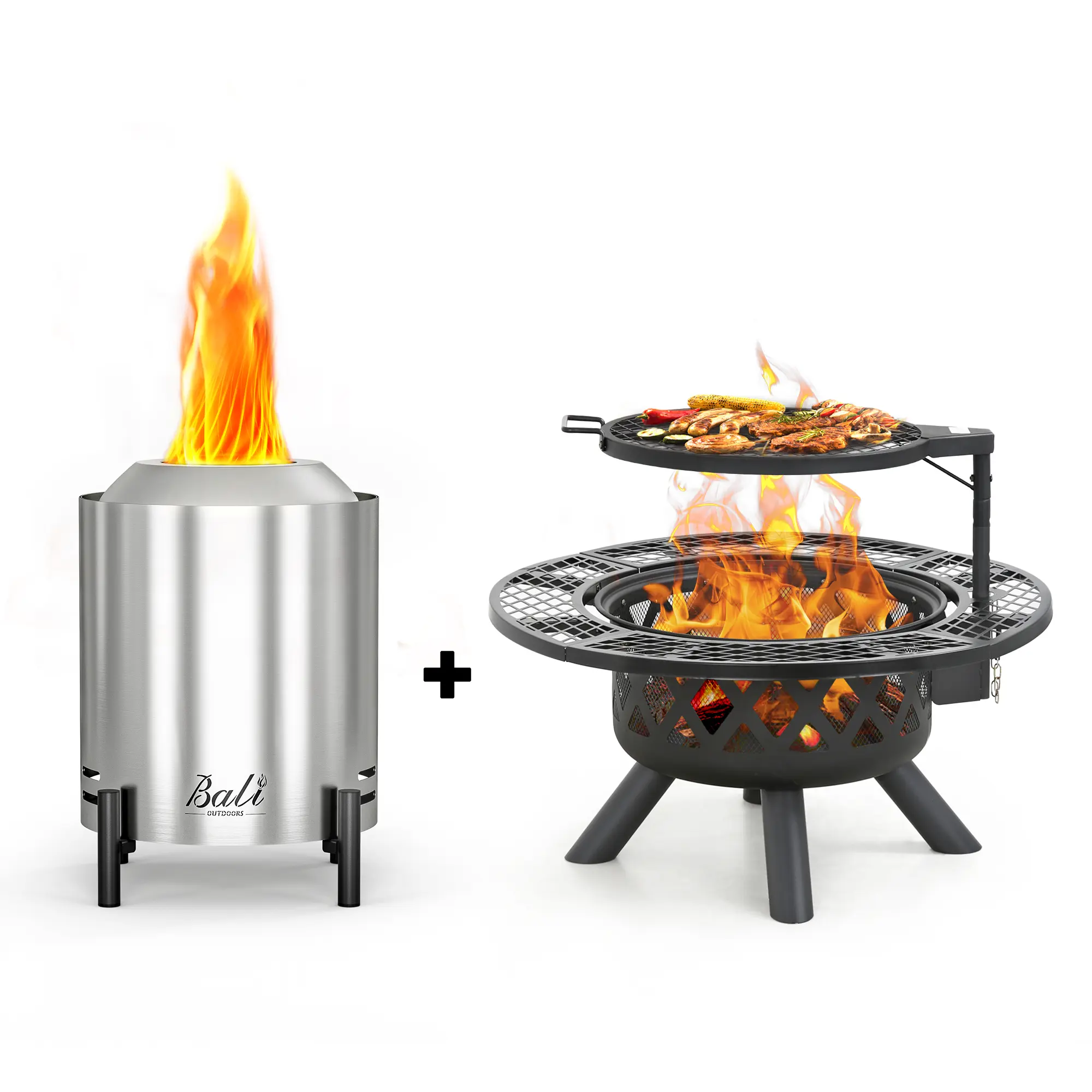 【Live Flash Sales Only Bundle】 6.5'' Tabletop Fire Pit & 20'' Bowl 32'' Ring 2-in-1 Wood Fire Pit - Two Package