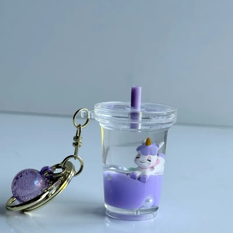 Boba Unicorn Keychain - Cute Acrylic Keychain with Liquid-Filled Compartments & Boba Tea Cup - Stylish Accessory for Backpacks & Keychains