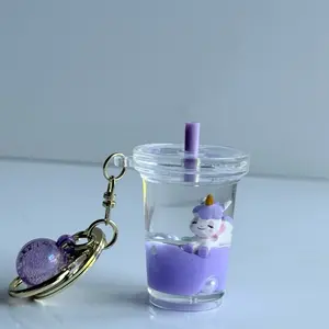 Boba Unicorn Keychain - Cute Acrylic Keychain with Liquid-Filled Compartments & Boba Tea Cup - Stylish Accessory for Backpacks & Keychains