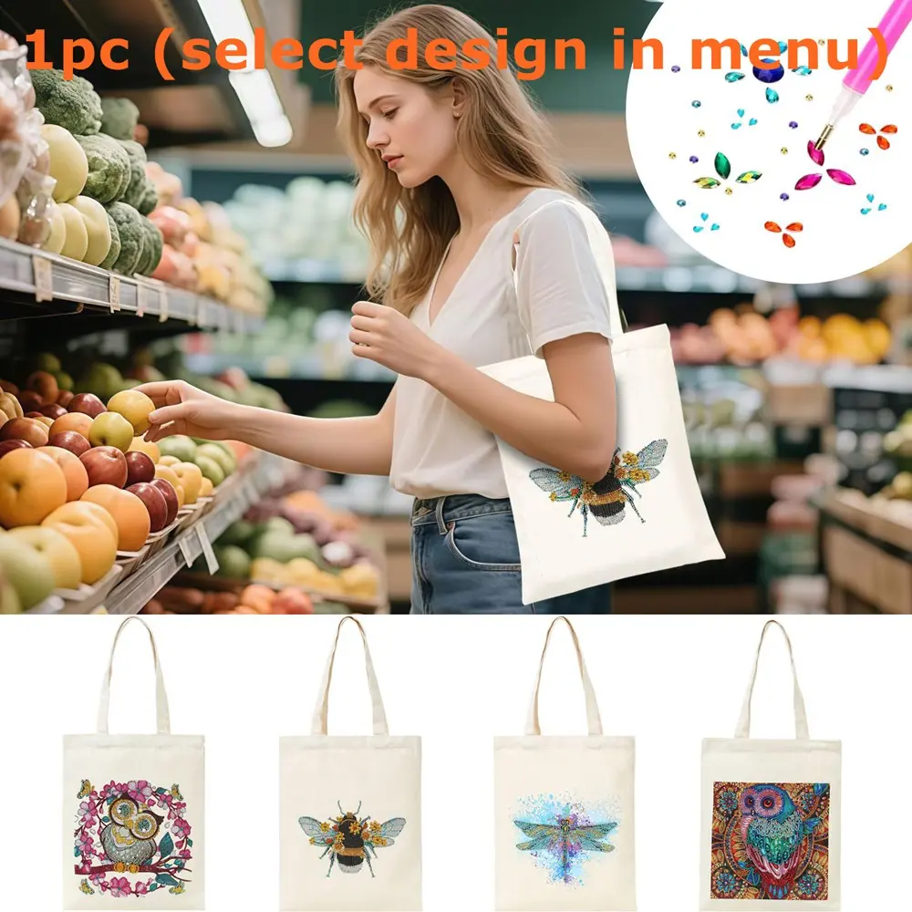 1pc DIY Animals Diamond Painting Canvas Bags for Women, Size 28cmX35cm, Non-Woven Crystal Rhinestone Diamond Art Shopping Bags, Reusable Shoulder Bags for Shopping Travel and Daily Use, Gifts for Birthday, Wedding, Valentine's Day, Christmas, New Year
