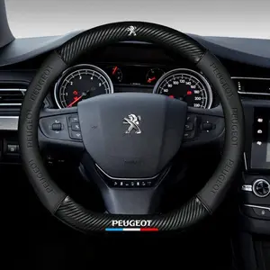 Car Anti-slip Carbon Fiber Leather Steering Wheel Cover For Peugeot 107 108 206 207 208 301 307 308 406 407 408 508 607 106 3008 4008 5008 GT Accessories
