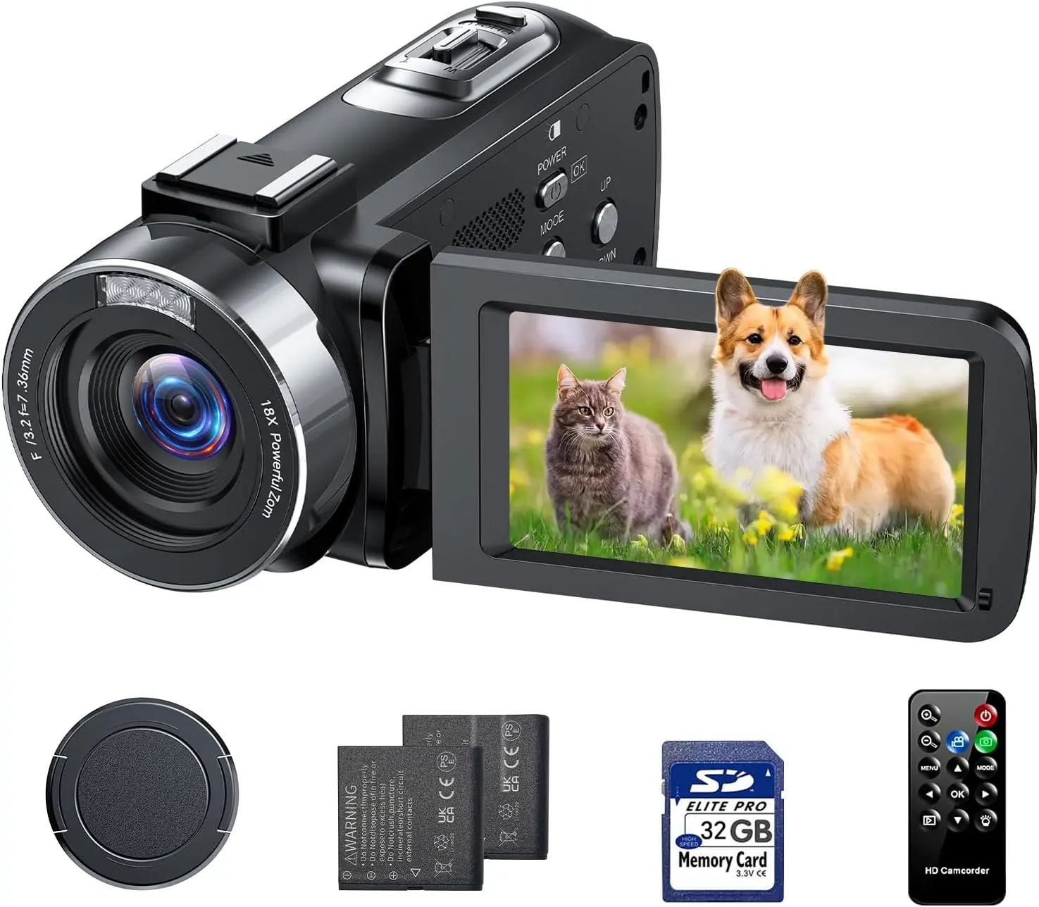 Camcorder Video Camera 4K, 42MP Digital Camera for Vlogging, 3" 270° Rotating Screen 18X Digital Zoom Video Recorder for Youtube Beginners with Remote Control, 2 Batteries, 32GB SD Card FIREFOTO