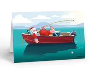 Stonehouse Collection - Santa's Fishing Break Christmas Card - 18 Christmas Cards & Envelopes - Boating & Fishing Card