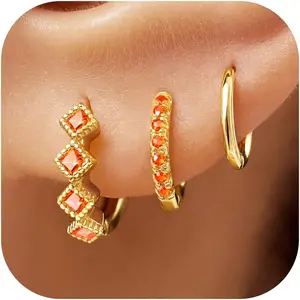 3 Pairs  Green Huggie Earrings for Women Stackable, Small Dainty Cartilage Helix Hoops &  Earring Set, Cute Western Trendy Fashion  Gifts