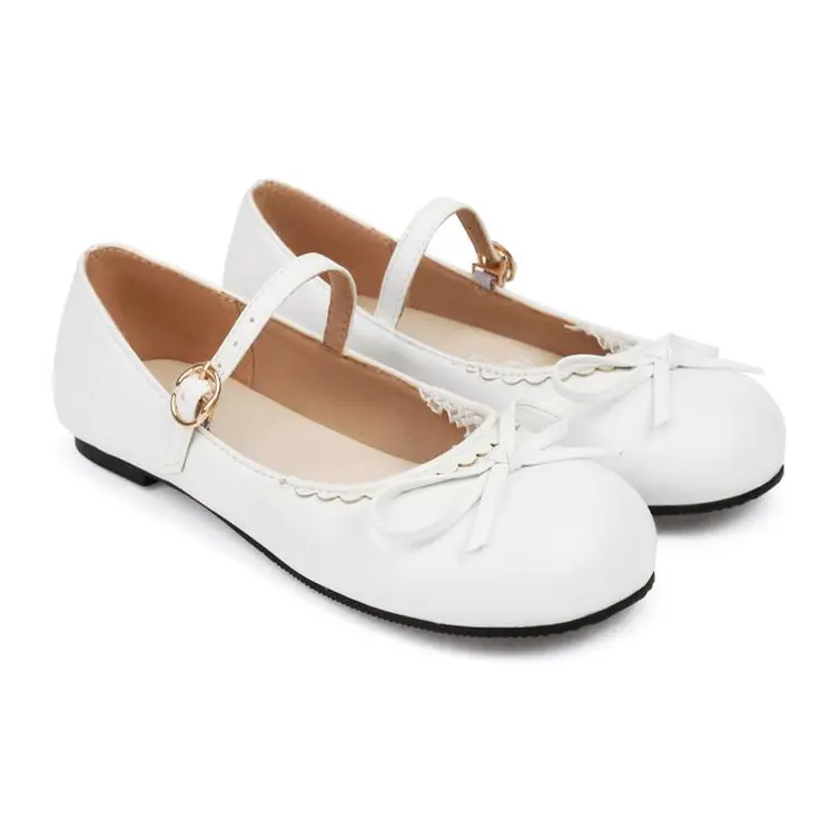 Spring Autumn Pink White Mary Janes Flat Shoes Woman Round Toe Buckle Strap Lolita Girls Student Ballet Flats Plus Size 43 44 45