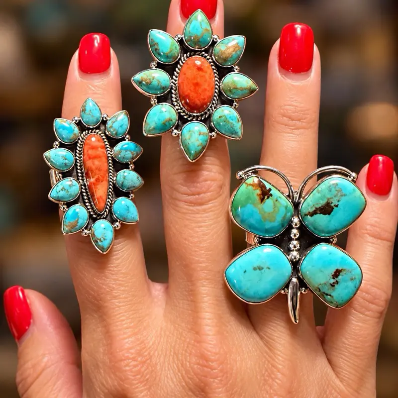 Turquoise Sterling Silver Cluster Rings