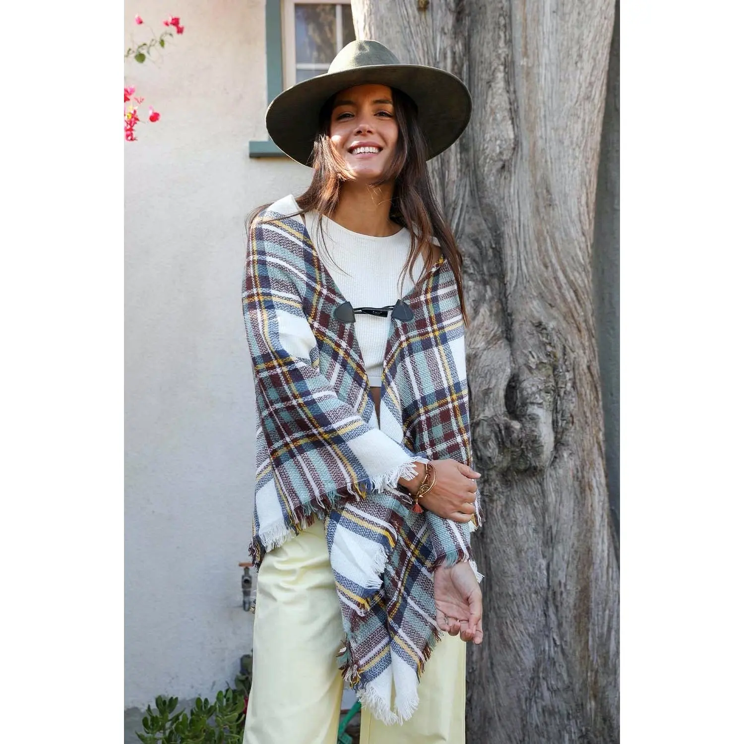 Classic Flannel Toggle Poncho Scarf - Soft, Warm Shawl with Fun Toggle Closure for Adults, Classic Scarves & Shawls, Soft Flannel