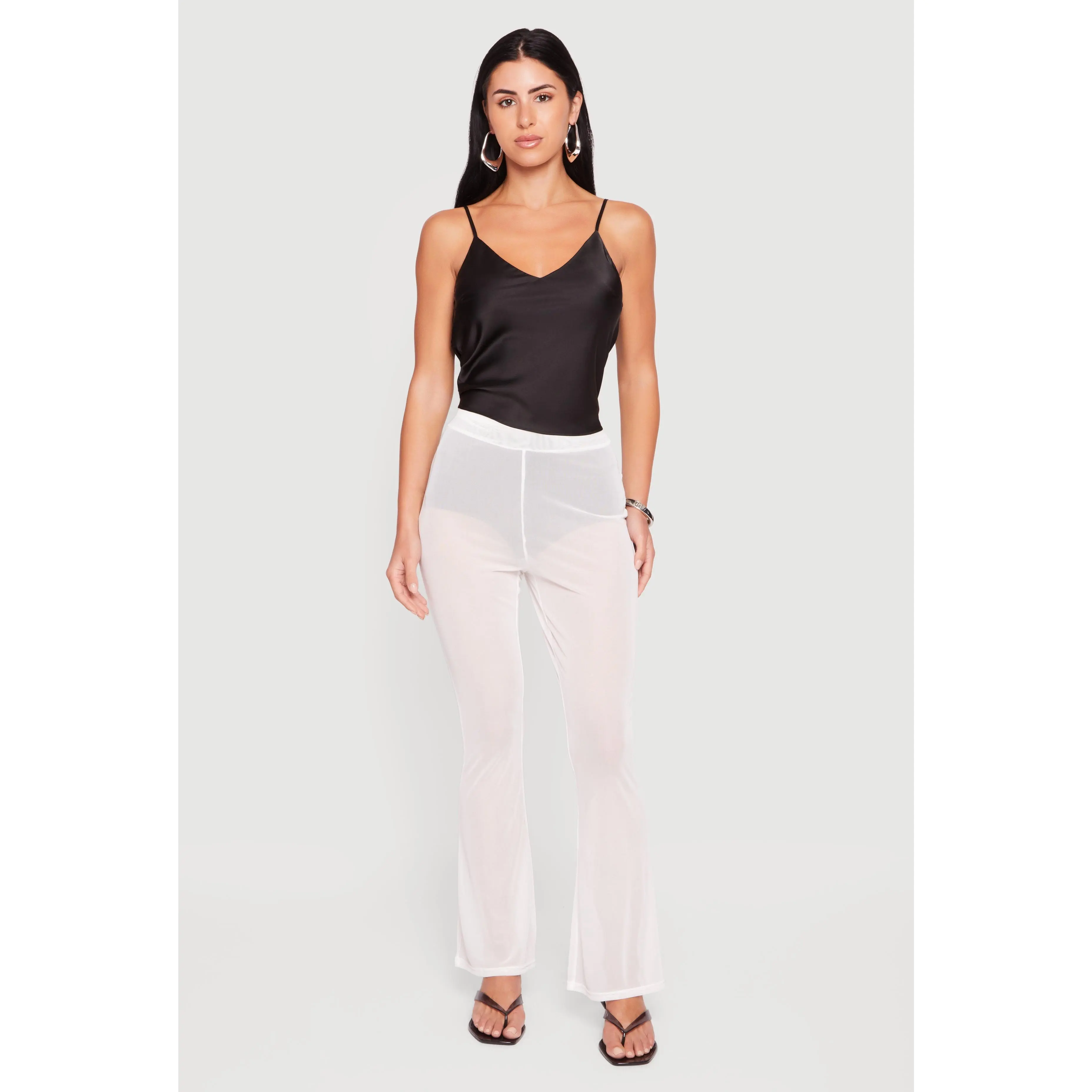 High Waisted Sheer Mesh Flare Leg Pants