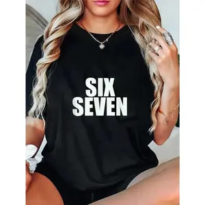 100% Cotton Unisex Fun Six Seven 6 7 Meme Design T-Shirt Casual Graphic Printed tee，funny