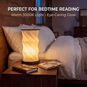 Flexifold Wood & Paper  Lamp, LED Accordion Night Light, 360° Portable Folding Lantern, USB Rechargeable Dimmable Bedside Lamp, Warm Light Sleep Aid, Minimalist Room Decor Gift, Aesthetic Japandi Wabi-sabi Style, Wireless Reading Light for  Yoga tiktoksho