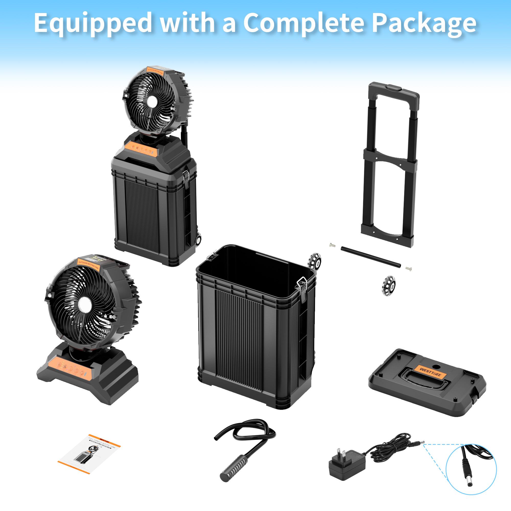 WESTTREE Portable Rechargeable Misting Fan - 4 Gal Large Water Tank, Retractable Handle, Oscillating Cooling Mister Fan for Camping, Patio, Outdoor Use waist campingessentials activity