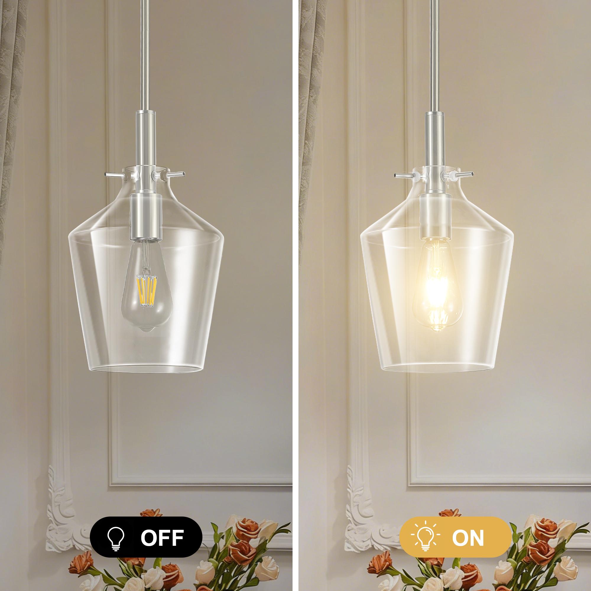 Clear Glass Bell Pendant Light Modern Single Head Hanging Lamp for Kitchen Island Black Gold Brushed Nickel Chrome Finish，E26，Bulb not included