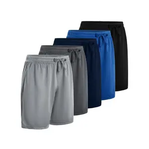 5 Pcs Men's Athletic Performance Shorts - Quick Dry Polyester Micro Mesh With Elastic Waist & 2 Side Pockets (8 Inch Inseam)