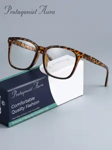Protagonist Aura Chic Transparent Brown Anti Blue Light Glasses   Square Frame, Anti Glare, Versatile Eyewear for Any Casual Office Outfit