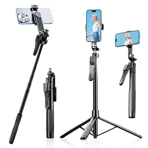 Selfie Stick Tripod Stand, Tripod Stabilizer, Rotatable and Height Adjustable, Stable Gimbal, Bluetooth-compatible Remote Control, Perfect for Travel, Smartphone Camera Accessories
