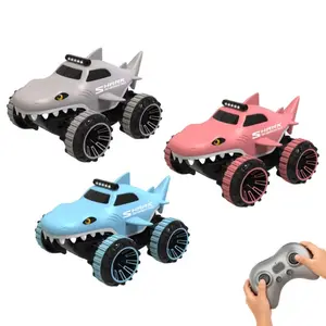2.4g Remote Control Land Water Vehicle, 360 Degree Rotation, Shark Shape Toy Car, 2 Speeds with Lights, Rechargeable Battery Included