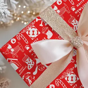 Dog Gift Wrap Paper, Hand Drawn Doodle Drawings in Red and White, DOGGY Wrapping Papers, Puppy Gift Wrap