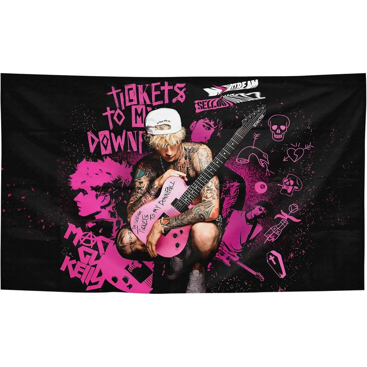 Peach Print Polyester Tapestry - Strong Synthetic Fabric, Brightening Room Art with Animals, 40x30in (102x76cm) Light Wall Decor for Dormitories, Hip Hop Machine Singer Gun Rap Kelly Music Album Themed Independent Decor