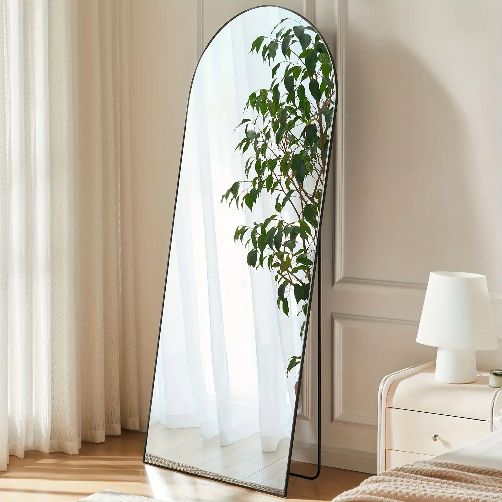 [Full Length Mirror] Arched Full Length 64" X 21"/ 59"x16"Mirror With Stand, Floor Mirror With Aluminum Alloy Frame For Bedroom, Standing Full Body Mirror With Shatter-Proof Nano Glass For Wall, Living Room, Cloakroom