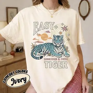 Comfort Colors Easy Tiger Shirt, Sunkissed And Chill Tee, Psychedelic Tiger Graphic Shirt, Indie Summer Gift Tee, Cool Girl Style