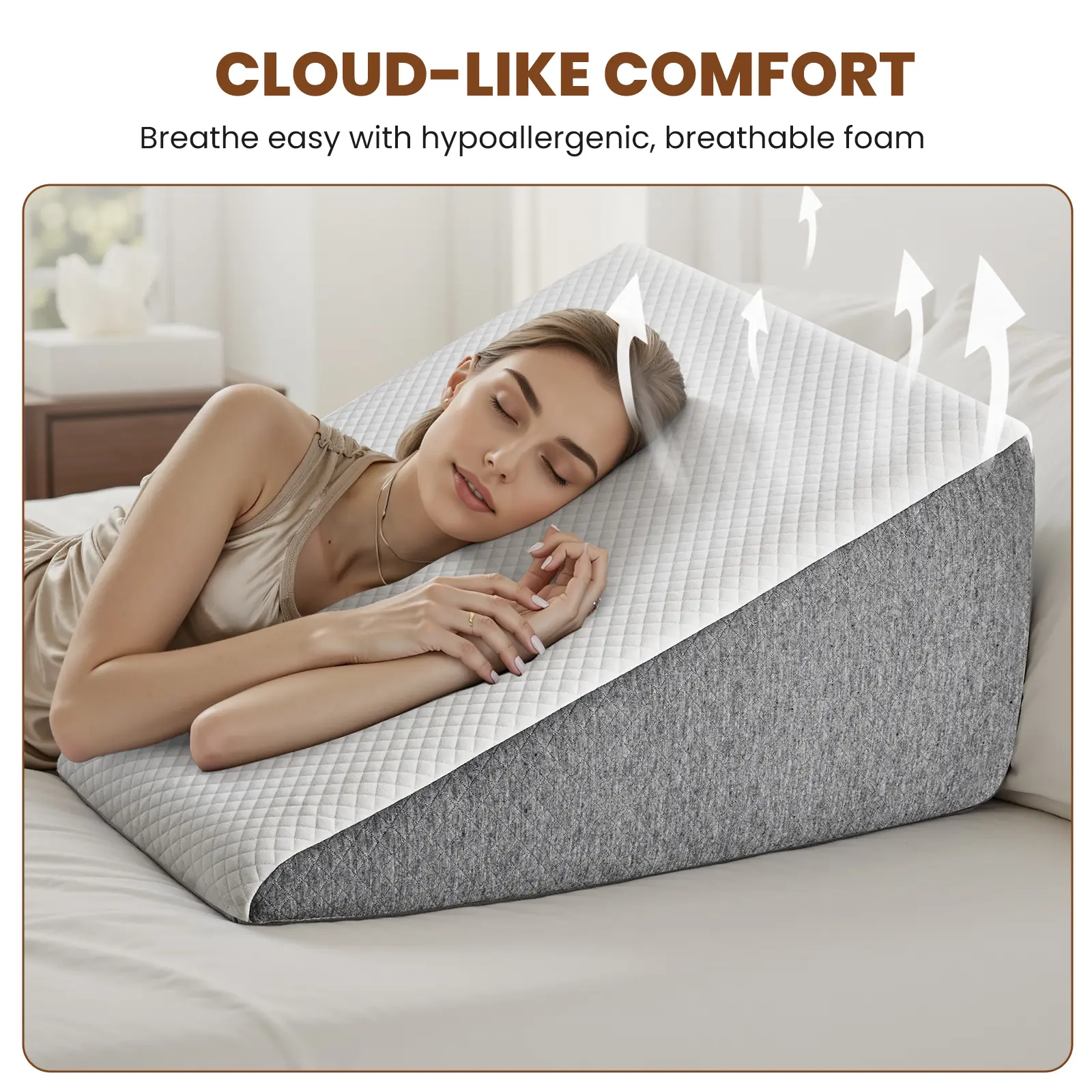 【New Style】Premium Ergonomic Contoured Memory Foam Wedge Pillow - Hypoallergenic, Anti-Dust Mite, Breathable, Triangle Design with Removable Washable Cover for Sleep Apnea, Sleeping Relief