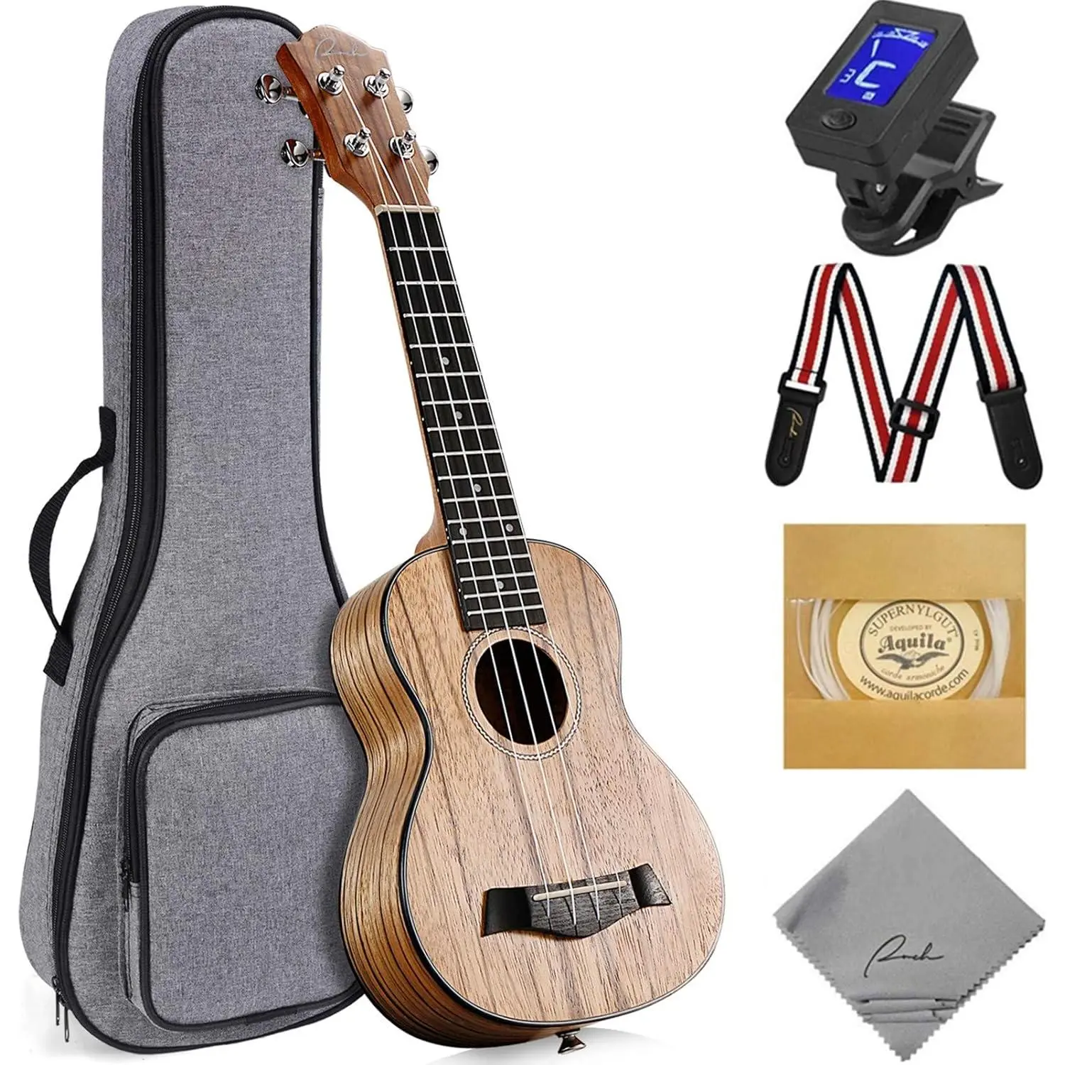 Soprano Ukulele 21 inch Professional Learn to Play Beginner ukelele with 12 Online Lessons ukalalee Starter Instrument Kit Ukele Bundle Gig bag, Tuner, Strap, Aquila String Set - Matte