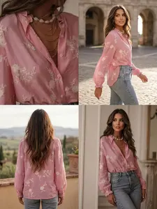 Women's Fashion Vintage Embroidered Ruffle Hem Shirt, Elegant Retro Style, Perfect for Casual Wear, Stylish Ladies' Top