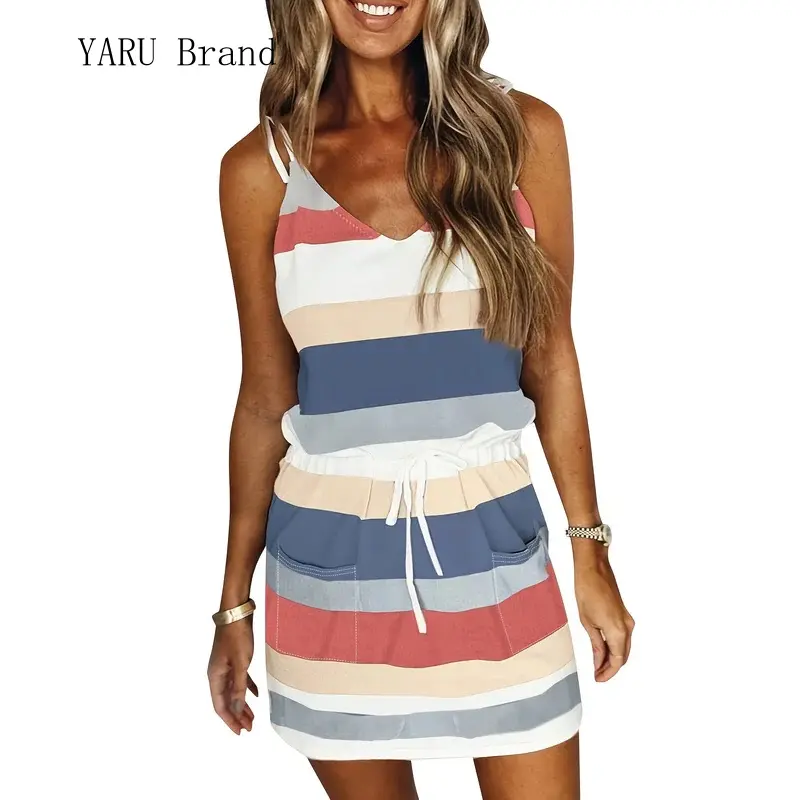 YARU Brand Sleeveless Dress for Women Clothing 2025 Summer Vacation Pullover Beach Sundress Female Korean Fashion Slim Sexy Short Dresse M