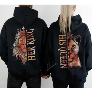 Lion His Queen Her King Couple Matching Unisex Hoodies Graphic Hoodie Casual Fleece Fabric Pullover Hooded Sweatshirt for Women for Men, Perfect Gift