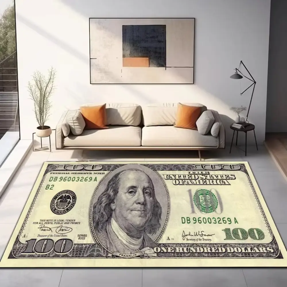 100 Dollar Bill Benjamin Franklin Flannel Area Rug - Oversized Soft Plush Mat for Living Room & Man Cave, Non-Slip Thick Creative Money Pattern Home Decor for Modern Enthusiasts #DollarBillRug #MoneyCarpet #ManCaveDecor #FlannelMat #NonSlipRug