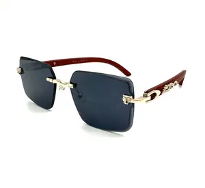 Men's Classy Style Wood Buff Retro 90s Hip-Hop Rapper Rimless Shades Sunglasses